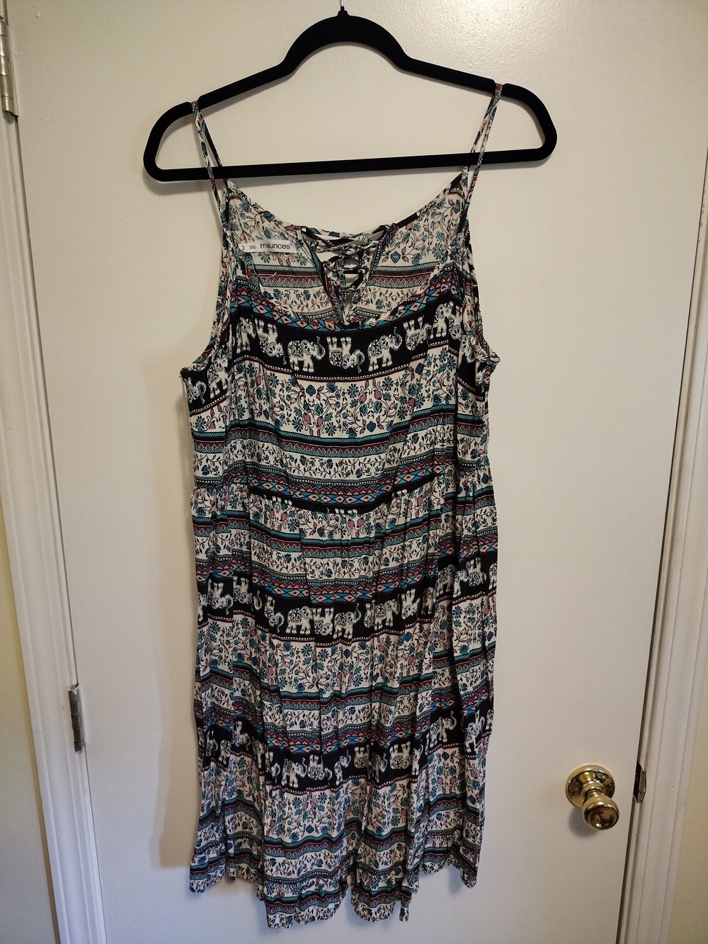Maurices Boho Elephant Print Mini Dress with Teal Accents